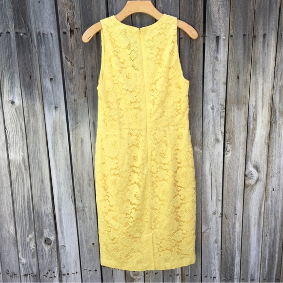 NWT White House Black Market Sleeveless Lace Sheath Dress 3D Appliqué Yellow 10 - Picture 10 of 16